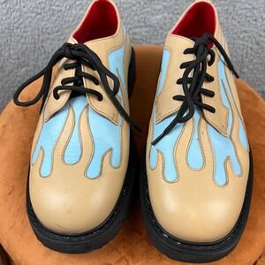 JOES GARB Flame Derby Oxford Shoes Black Sole Lace Up Tan Blue Size 9